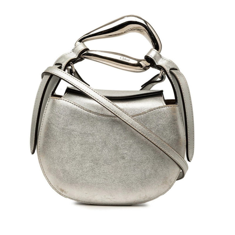 Chloe KISS Shoulder Bag Silver Leather